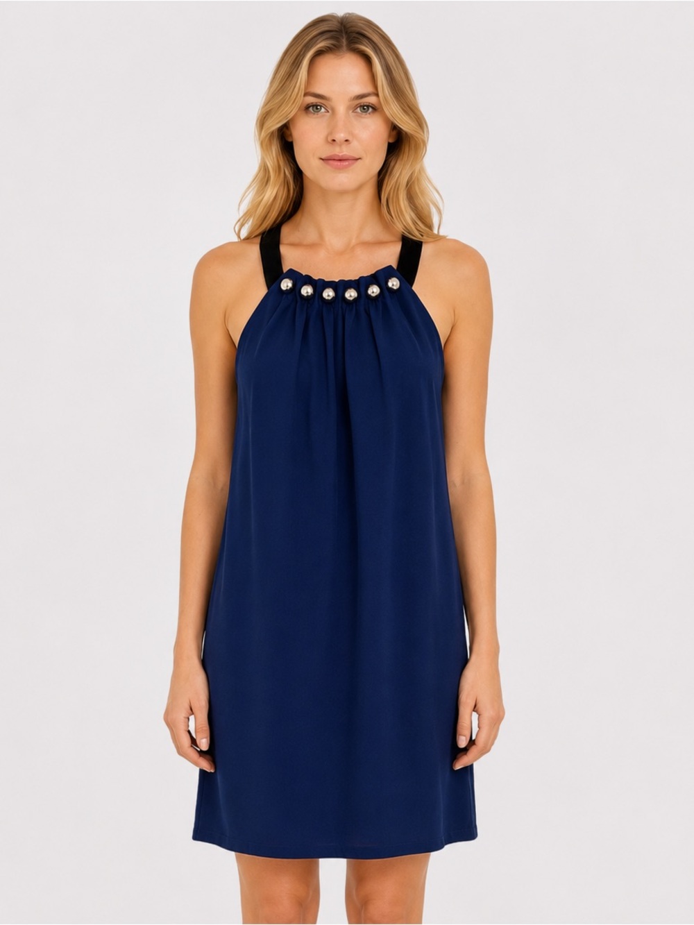 BCBG MaxAzria Imperial Blue "ROYA" Beaded Halter Shift‎ Dress Size Medium NWOT